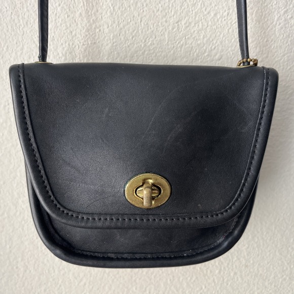 VTG Coach Everett Mini Coin Bag Black Leather Small Crossbody Purse USA 9934 - Picture 4 of 16